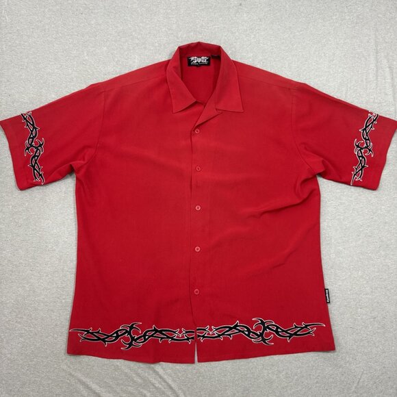 Dragonfly Other - VTG Y2K Dragonfly Roadhouse Barbwire Button Up Shirt Mens Size XL Tribal Red